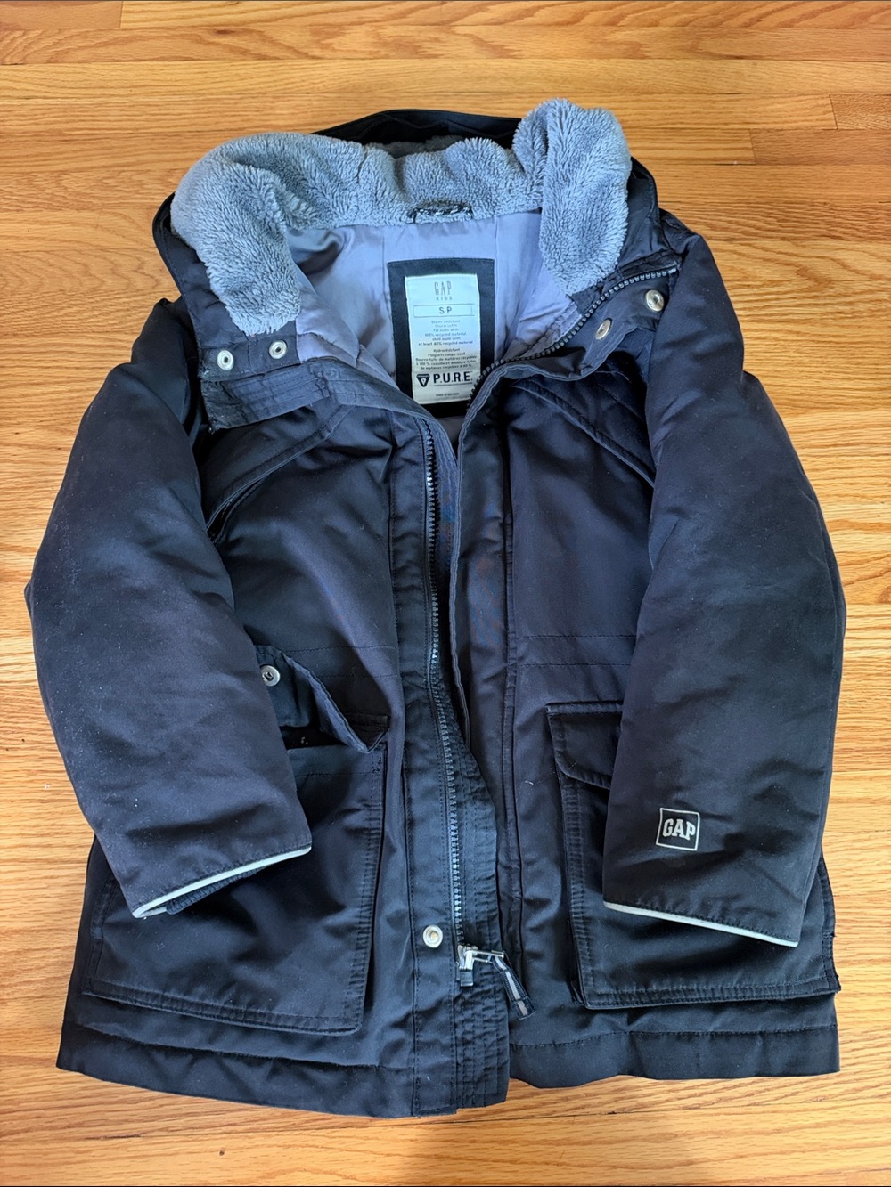 GAP Kids Black Puffer Coat with Plush Hood